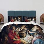 BaoNews Brown Baroque Grand Saint Duvet Cover Set Queen Size,3 Pieces Christmas Black Baby Bedding Set Hotel Quality Comforter Cover Set with 2 Pillowcases(No Filler)