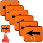 Geetery 6 Pcs Thickening Traffic Cone Sign Traffic Cone Top Warning Sign Reversible Arrow Sign for Road Barricade Outdoor Construction, 10.4" Height x 12.6" Width, Black on Orange