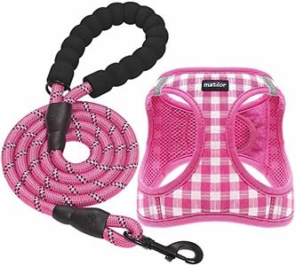 matilor Dog Harness Step-in Breathable Puppy Cat Dog Vest Harnesses for Small Medium Dogs Pink Checkered