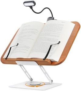 Book Stand for Reading Book Holder Hands Free, Adjustable Book Holder with Book Light 360° Rotating Base, Foldable Desktop Stand Cookbook Stand for Recipe, Sheet Music, Laptop