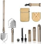 FSDUALWIN Military Portable Folding Shovel, Multifunctional Collapsible Gardening Snow Shovel/Army Camping Shovel with Carrying Pouch - Best Survival Trenching Tools - (Gold)