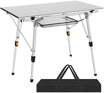 Nestling - Mesa Plegable portátil de Aluminio para Camping o jardín, Plegable, para Acampada, Cocina, Altura Ajustable (2 Partes, Bolsa de Transporte) (120 x 70cm)