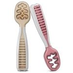 NumNum GOOtensil Pre-Spoons | Baby Spoon Set (Stage 1 + Stage 2) | BPA Free Silicone Self Feeding Toddler Utensils | for Kids Ages 6 Months+, 2 Spoons, (Beige/Mauve)