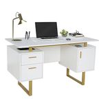 Techni Mobili Storage Drawers and Cabinet 51.25” W-Modern Office Large Floating Desktop Surface Desk, 23.6" D x 51.2" W x 29.8" H, White/Gold