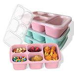 MEEYUU 4 Pack Bento Lunch Box for Adults and Kids, 5-Compartment Meal Prep Container for Kids, Reusable Food Storage Containers with Transparent Lids, Microwaveable (2 x Pink & 2 x Green)