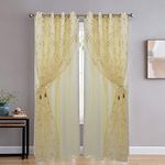 Dashing Fabrics 2 in 1 Embroidery Transparent Polyester Long Door Curtain with 80% Blackout Set of 2 Pieces(9 Feet, Ivory Embroidery + Ivory Blackout)