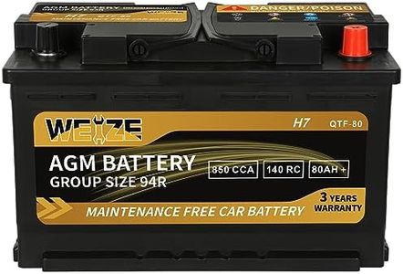 Weize Platinum AGM Battery BCI Group 94R - 12v 80ah H7 Size 94R Automotive Battery, 140RC, 850CCA, 36 Months Warranty