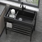 Vardeau Black Utility sinks for a laundry room, freestanding stainless steel sink, Commercial Kitchen Washing 1 Compartment with Faucet, Garage, Restaurant, '' , 60x45x86cm