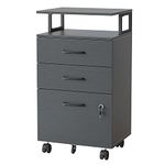 FEZIBO Wooden 3-Drawer Rolling Cabinet with Lock, Black, Mobile File Cabinetst for Home Office, Fits A4/Letter/Legal Size Files