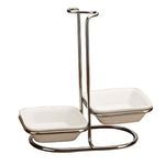 DOITOOL Ceramic Spoon Holder White Ceramic Double Ladle Spoon Rest Holder with Stainless Steel Rack Upright Utensil Holder for Stovetop Kitchen Counter Organization Double Spoon Stand Rack