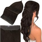 Full Shine Fish Wire Hair Extensions 16 Inch Secret Wire Extension Human Hair Color 2 Dark Brown one Piece Clip in Extensions 80 Grams Per Set Layered Hair Extensions Brown