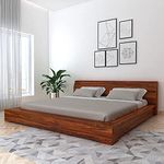 T.G. FURNITURE Solid Sheesham Wood Low Height King Size Burly Platform Bed Without Double Storage Bed for Bedroom Living Room Wooden Bed Furniture (Natural Finish)