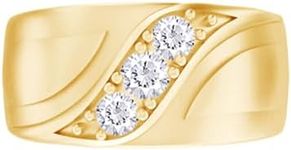 SAVEARTH DIAMONDS 1 Carat (ctw) Men's 3-Stone Moissanite Diamond Band Ring 18k Yellow Gold Vermeil Wedding Anniversary Band Ring For Him Promise Ring (1.00 Ctw) Ring Size-13.5