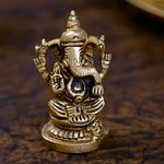 10Club 100% Pure Brass Lord Ganesha Idol for Home | 6.8 CM | Ganesh Murti | Unique Design for Desk, Car, and Home Decor | Yellow Antique Finish