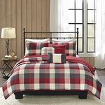 Madison Park Ridge Full/Queen Size Quilt Bedding Set - Red, Plaid - 6 Piece Bedding Quilt Coverlets - Ultra Soft Microfiber Bed Quilts Quilted Coverlet