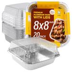 Katbite 8x8 Aluminum Pans Disposable with Clear Lids for Air Fryer, 20 Pack Disposable Foil Pans, Square Aluminum Baking Pans, Tin Foil Pans Great for Cooking, Heating, Storing, Prepping Food