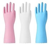 Bamllum 3 Pairs Reusable Cleaning Gloves - Latex Free Kitchen Cleaning Gloves with Cotton Liner- Household Dishwashing Gloves, Non- Slip Waterproof (Medium, Blue+Pink+White)