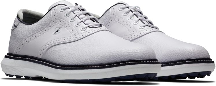 FootJoy Men’s Spikeless Golf Shoes, White/Navy – Wide Fit, Size 9 UK
