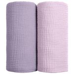 lulumoon Muslin Swaddle Blanket Baby - Cotton Swaddling Blanket Soft Baby Receiving Blanket Neutral 2Pack(Purple)