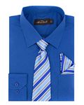 Alberto Danelli's Boys Long Sleeve Dress Shirt with Matching Tie and Handkerchief, 10/12, Royal