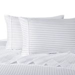 Stripe White Olympic-Queen Size Sheets, 4PC Bed Sheet Set, 100% Cotton, 300 Thread Count, Sateen Striped, Deep Pocket, by Royal Hotel