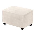 H.VERSAILTEX Ottoman Covers Slipcover Rectangle Real Velvet Plush 1 Piece Form Fit Stretch Folding Storage Covers Ottoman Slipcovers Removable Footrest Covers Elastic Bottom Washable(Large, Ivory)