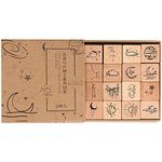 Namvo 16 Pcs Wood Rubber Stamp Set Moon&Star Decorative Wooden Stamp Set Universe Planet Stamp for DIY Crafts Card Making Calendar