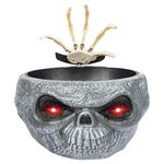 ITART Animated Halloween Candy Bowl Dish Skull Grabbing Hand Decoration Props with LED Eyes Sound Battery Operated Horror Party Home Bar Table Decor