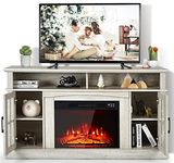 SIMOE Electric Fireplace TV Stand up to 65 Inch TV, 60'' TV Console with Fireplace with 2 Shelves, 2 Cabinets w/Doors, 3 Adjustable Flame Brightness, Remote Control, TV Entertainment Center, Grey