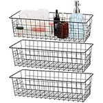 Hedume 3 Pack Metal Wire Storage Organizer Basket, 16.2" x 6.3" x 4.4" Bin Basket with Handles, Versatile Organizer for Kitchen, Pantry, Closet, Laundry Room, Cabinets, Bathroom - Black