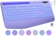 Wireless Keyboard with 7 Colored Backlits, Wrist Rest, Phone Holder, Rechargeable Ergonomic Computer Keyboard with Silent Keys, Full Size Lighted Keyboard for Windows, MacBook, PC, Laptop (Purple)