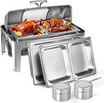 9 QT Roll Top Chafing Dish Buffet Set, Professional Food Warmer Buffet Set for Party, 1/2 Size Pan, Stainless Steel