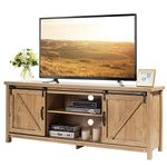 COSTWAY Farmhouse TV Stand for TVs up to 60 Inches, Wooden TV Cabinet Media Entertainment Center with Sliding Barn Door and Storage Shelves, TV Console Table for Living Room Bedroom (Natural Oak)