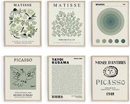 Habseligkeit Sage Green Matisse Wall Art Posters, Boho Vintage Master Wall Decors, Posters for Room Aesthetic Unframed, 11x14in, Set of 6