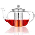 Spring Chef Transparent Round Glass Tea Pot 1000ML/35.19OZ, Durable Infuser Teapots for Loose Tea, Borosilicate Glass Teapot with Infuser