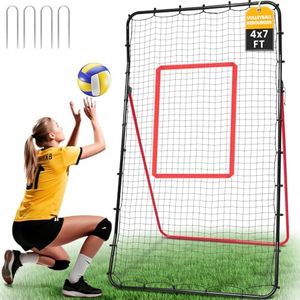 BAGAIL Volleyball Rebounder Net 7x4 Ft, Bounce Back Volley Ball Net with Adjustable 5 Angles, Heavy-Duty Frame & High-Tension Net, Ball Return Training Equipment for Backyard - Red
