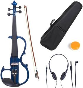 Cecilio 4/4 CEVN-2BL Electric/Silent Violin with Ebony Fittings in Blue Metallic Varnish (Full Size) – Ideal for Practice and Performance