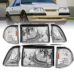 AmeriLite Chrome Replacement Headlights Corner Turn Signal Sets For 87-93 Ford Mustang - Passenger and Driver Side