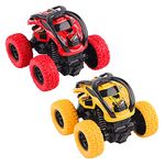 Toys Cars for 2+ Year Old Boys, 2 Pack Pull Back Cars Monster Trucks, 360 Degree Rotation Push and Go Vehicle, Inertia Car Racing Game Toys Gift for 3 4 5 6 Toddler, Red and Yellow