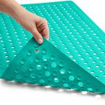 Gorilla Grip Patented Bath Tub Shower Mat, 35x16 Washable Bathtub Floor Mats, Suction Cups and Drain Holes to Keep Tubs Clean, Turquoise Opaque