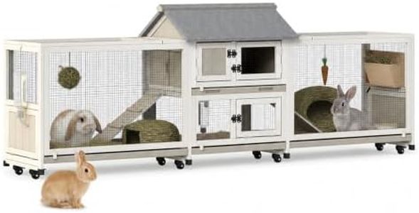 Gowoodhut Large Rabbit Hutch Outdoor Indoor Bunny Cage, 93" Wooden 2-Story Rabbit Cage with Double Run, Asphalt Roof, 4 Pull-Out Trays, 8 Wheels, Ramp & Multiple Access Doors for Guinea Pigs