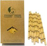 Yellow Bamboo Straws, Biodegradable Disposable Bamboo Paper Drinking Straws for Cake Topper Party Decorations, Replace Plastic Straws 100 Pack