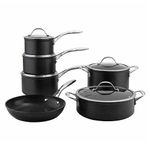 ProCook Induction Hob Pots and Pans Set Professional Black Granite Non-Stick Saucepan Set Cookware Set of 6 Induction Pans, 25 Year Guarantee (6 Piece)