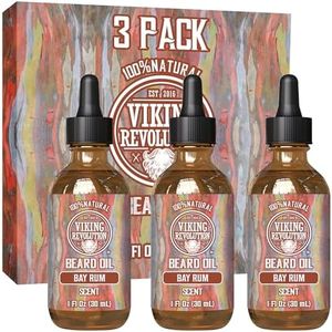 Viking Revolution Bay Rum Beard Oil for Men - Natural Argan and Jojoba Oil Blend for Softening, Strengthening, and Moisturizing Beards (3 Pack)