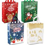 4 Pack Christmas Reusable Grocery Bag,Large Tote Bag with Handle, Gift Present Bag, Shopping Bag for Holiday Xmas Event Party