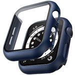 TAURI 2 Pack Hard Case Compatible for Apple Watch SE/Series 6/5/4 44mm with 9H Tempered Glass Screen Protector, [Touch Sensitive] [Full Coverage] Slim Bumper Protective Cover for iWatch 44mm - Blue