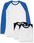 Fruit of the Loom Men's Baseball Classic Long Sleeve T-Shirt Pack of 3, White Black/White Navy/White Royal Blue, Large