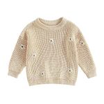 MoccyBabeLee Baby Jumper 0-5T Toddler Baby Girl Sweater Knit Sweatshirt Romper Floral Warm Sweatshirt Sweaters Top Baby Girl Fall Winter Clothes Infant Clothes (Creamy White, 18-24 Months)