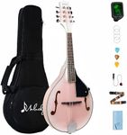 Mulucky A Style Mandolins Instrument, 8 String Acoustic Mandolin with Beginner Kit for Adults Kids, Case, Tuner, String, Picks - Pink