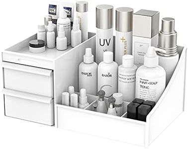 Makeup Desk Cosmetic Storage Box Organizer with Drawers for Dressing Table, Countertop, Bathroom Counter, Elegant Vanity Holder for Brushes, Eyeshadow, Lotions, Lipstick and Nail Polish (White)